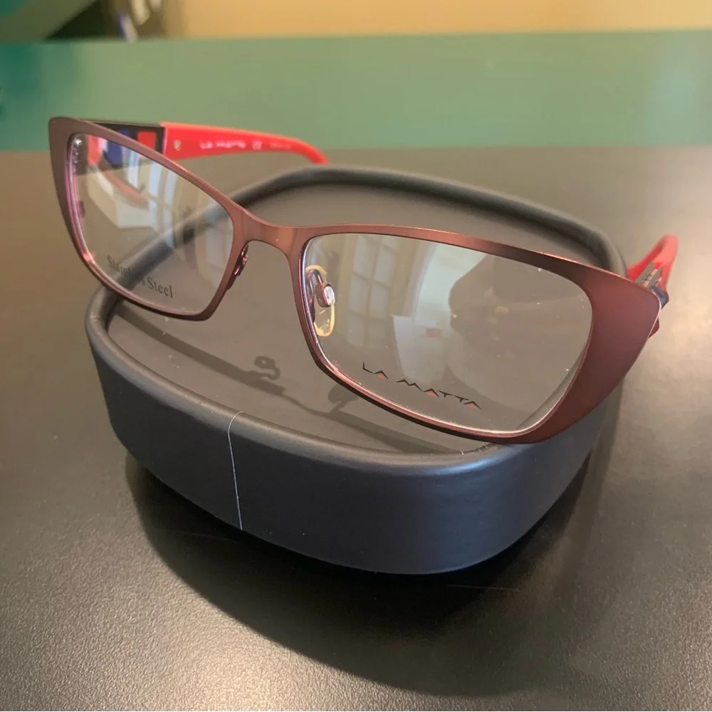 LA MATTA LM3102 Col 3. Burgundy Stainless Steel 54mm Ladies Cateye Glasses
